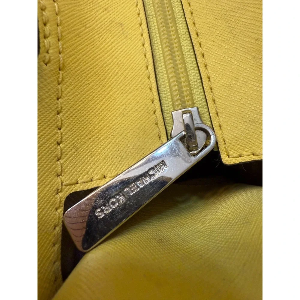 Michael Kors Leather Dillon Satchel Yellow Sunflower Purse Tote Crossbody Charm
